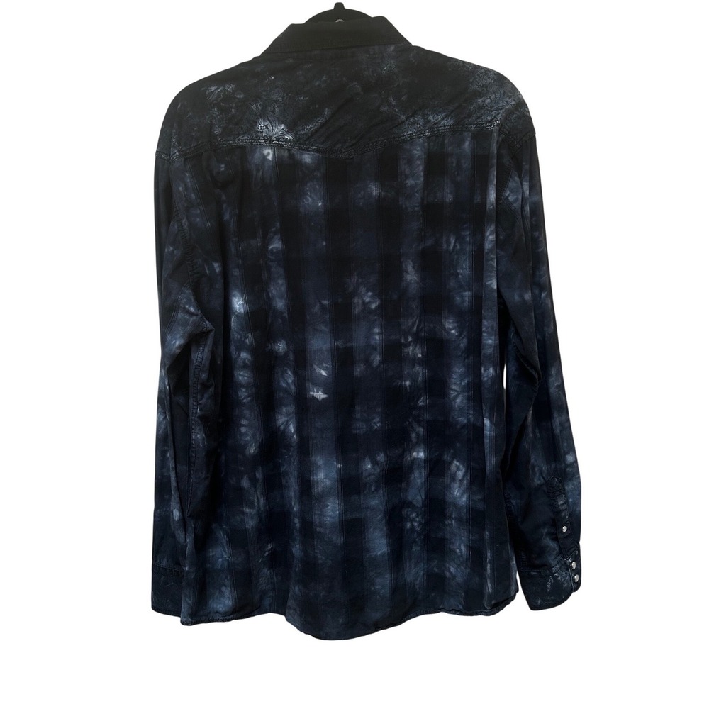 Age of Wisdom Mens XL Western Snap Shirt‎ Tie Dye Plaid Black Grey Paisley Yoke - Picture 4 of 9